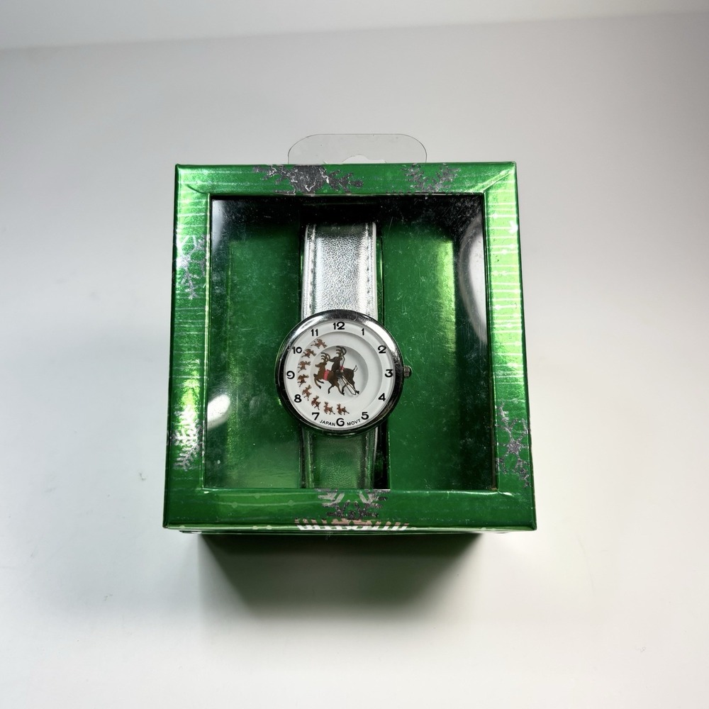 Vintage ACCUTIME WATCH JAPAN MOV'T Dancing Reindeer Christmas Theme